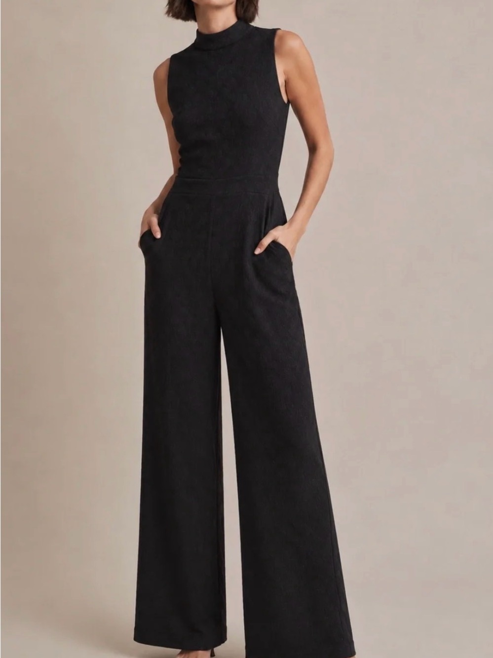 Eva Franco for Anthropologie Black Mock-Neck Wide-Leg Jumpsuit, NWOT, XS